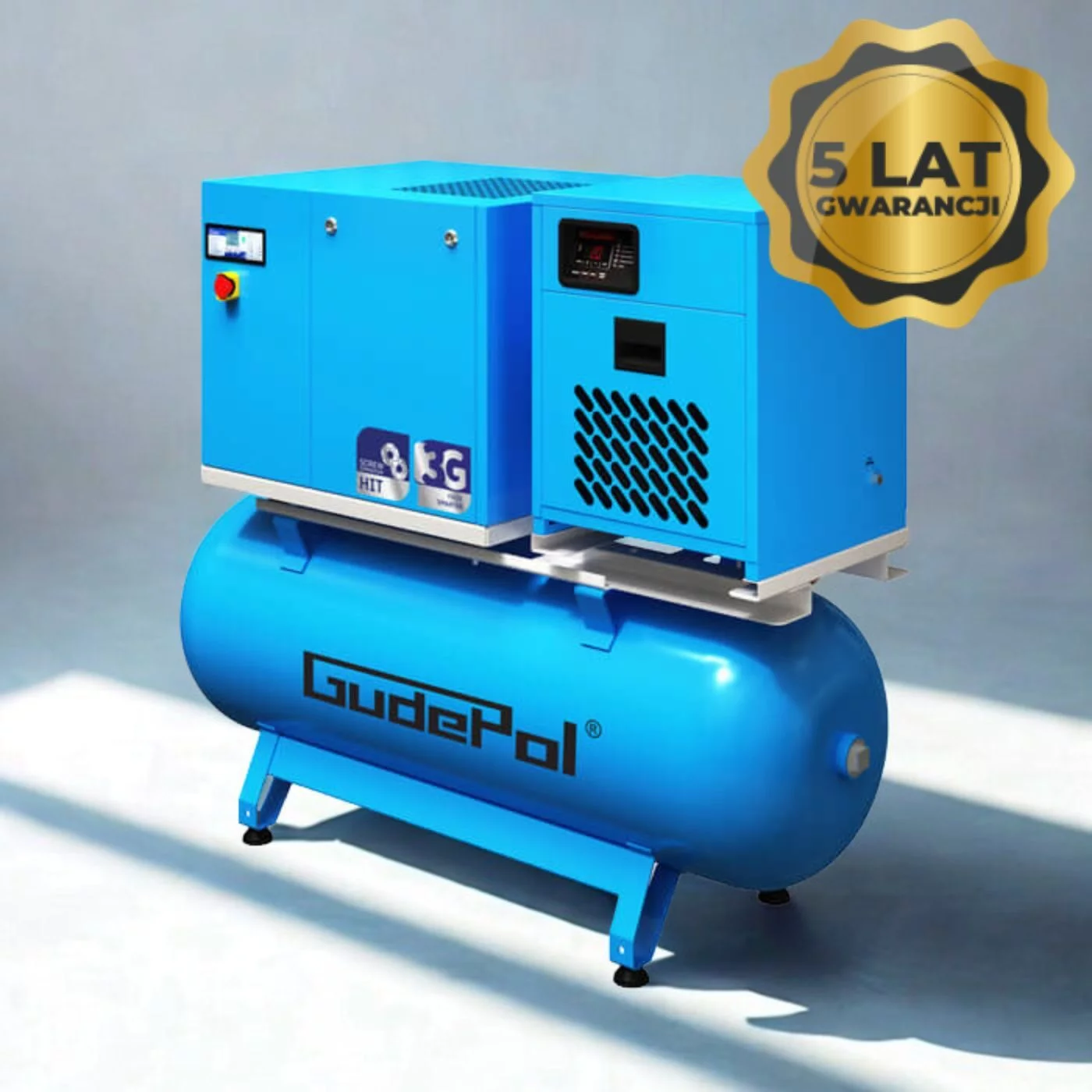 Kompresor śrubowy HIT-3G 5,5 kW, 10 bar 270 l 750 l/min z osuszaczem i filtracją GUDEPOL