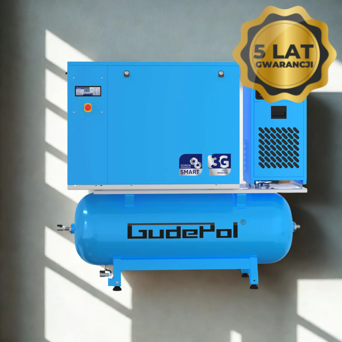 Kompresor śrubowy SMART 15kW 500L 13bar 1600l/min z osuszaczem i filtracją Gudepol