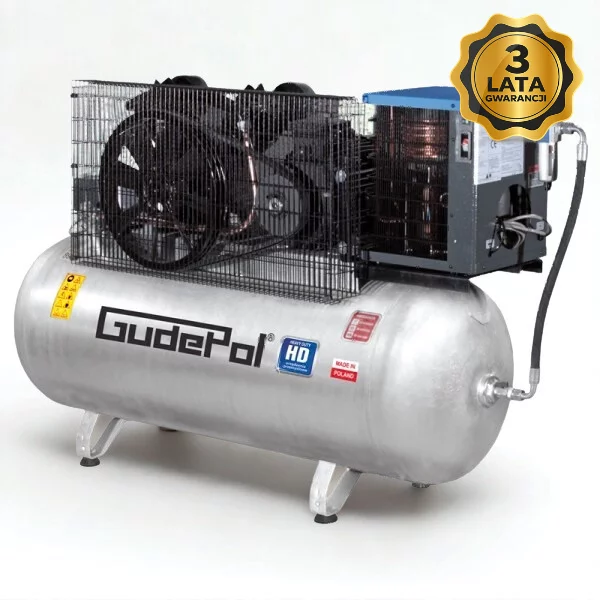 Kompresor tłokowy olejowy 5,5kW 270L 10bar 900l/min z osuszaczem Gudepol