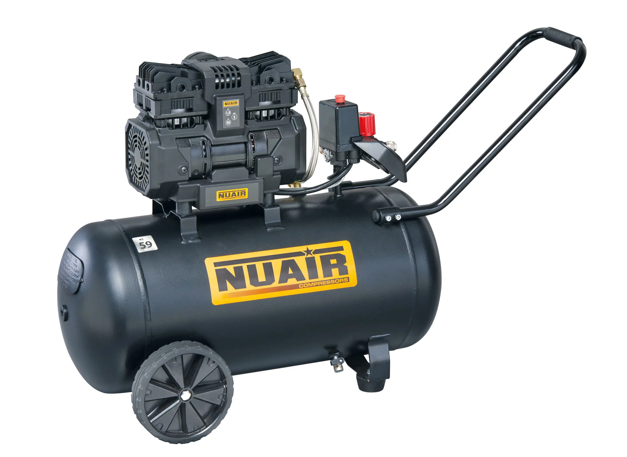 Kompresor bezolejowy wyciszony 59dB 50L 8 bar 1,1kW 230V 160l/min NuAir